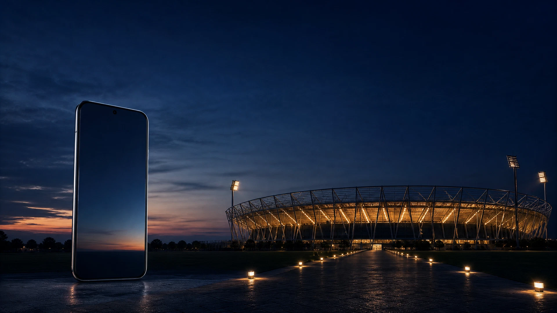 Phone beside a cricket stadium for Fair Play App guidance