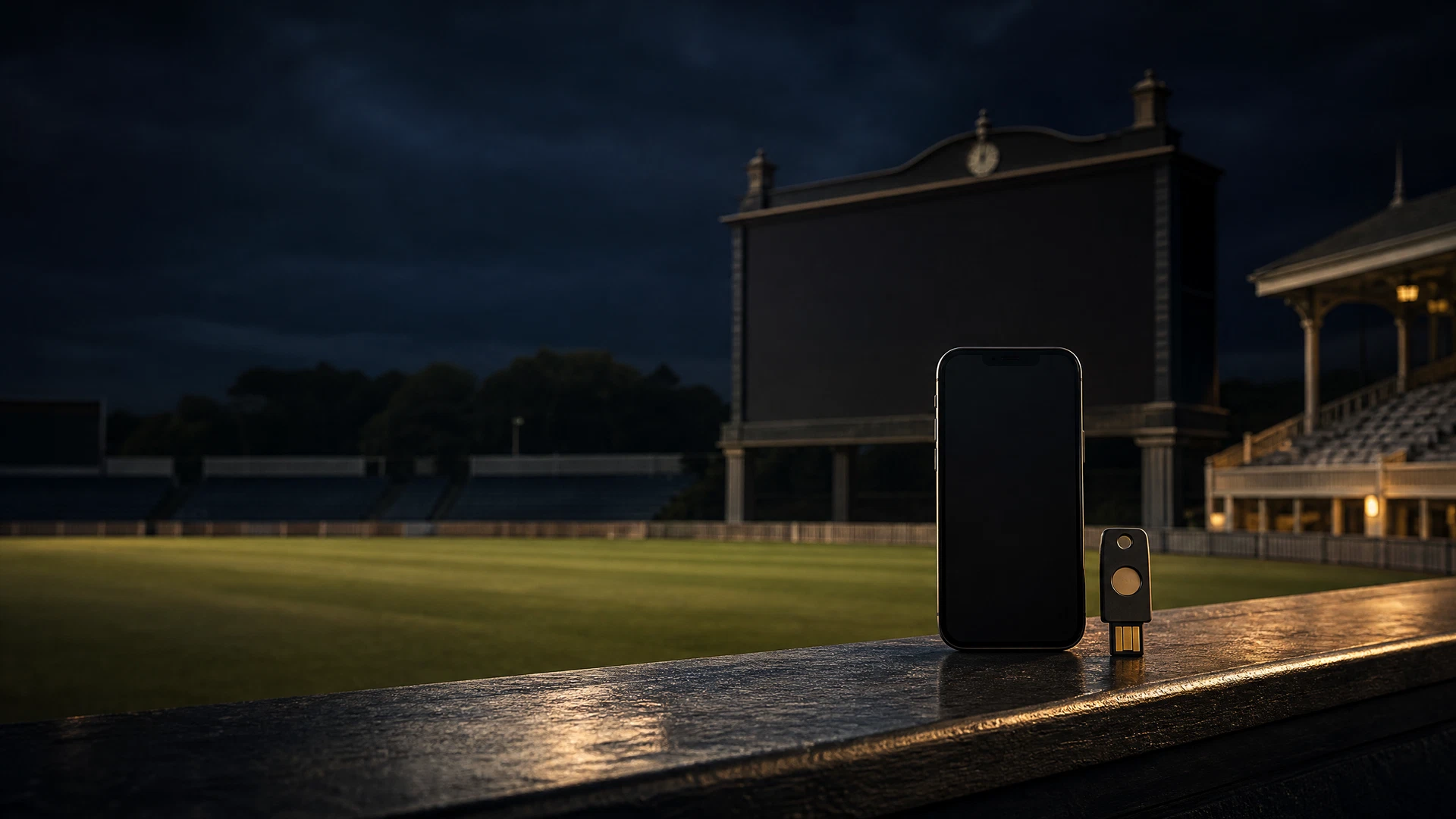 Blank scoreboard and phone for Fair Play Login navigation