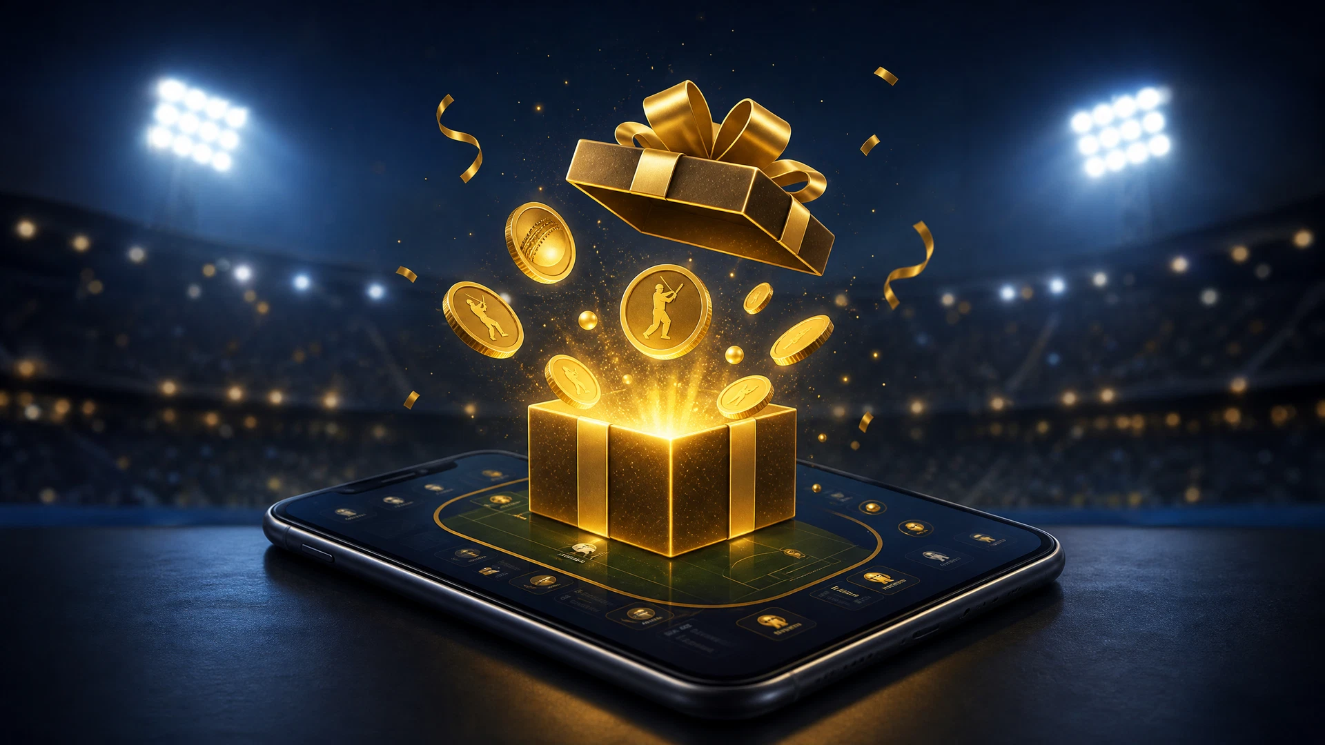 FairPlay Bonus Kaise Mile bonus-claim hero scene with golden gift box and smartphone