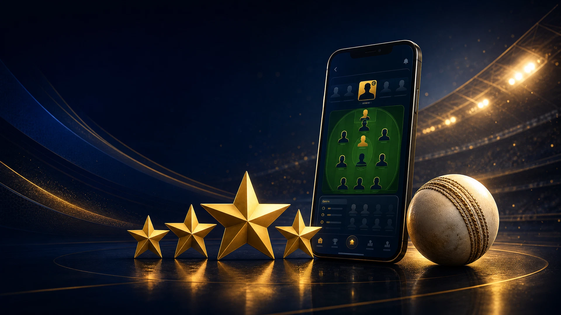 FairPlay Fantasy App Review hero scene with golden star-rating and smartphone