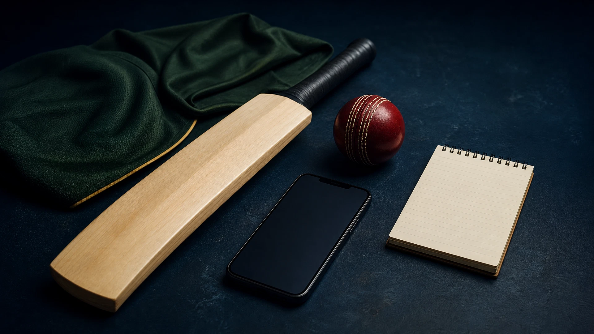 Phone and cricket equipment for FairPlay Fantasy Cricket App navigation