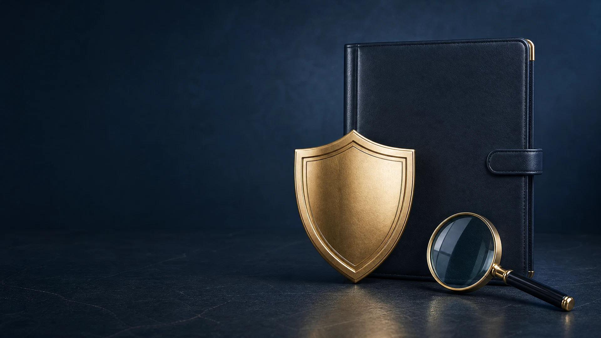 Shield, document folio and magnifier for checking official licence information