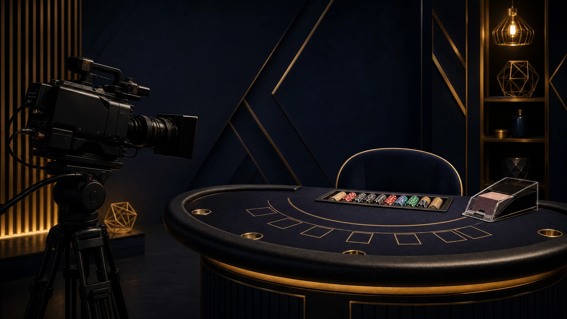 Studio camera and table for FairPlay Live Casino information