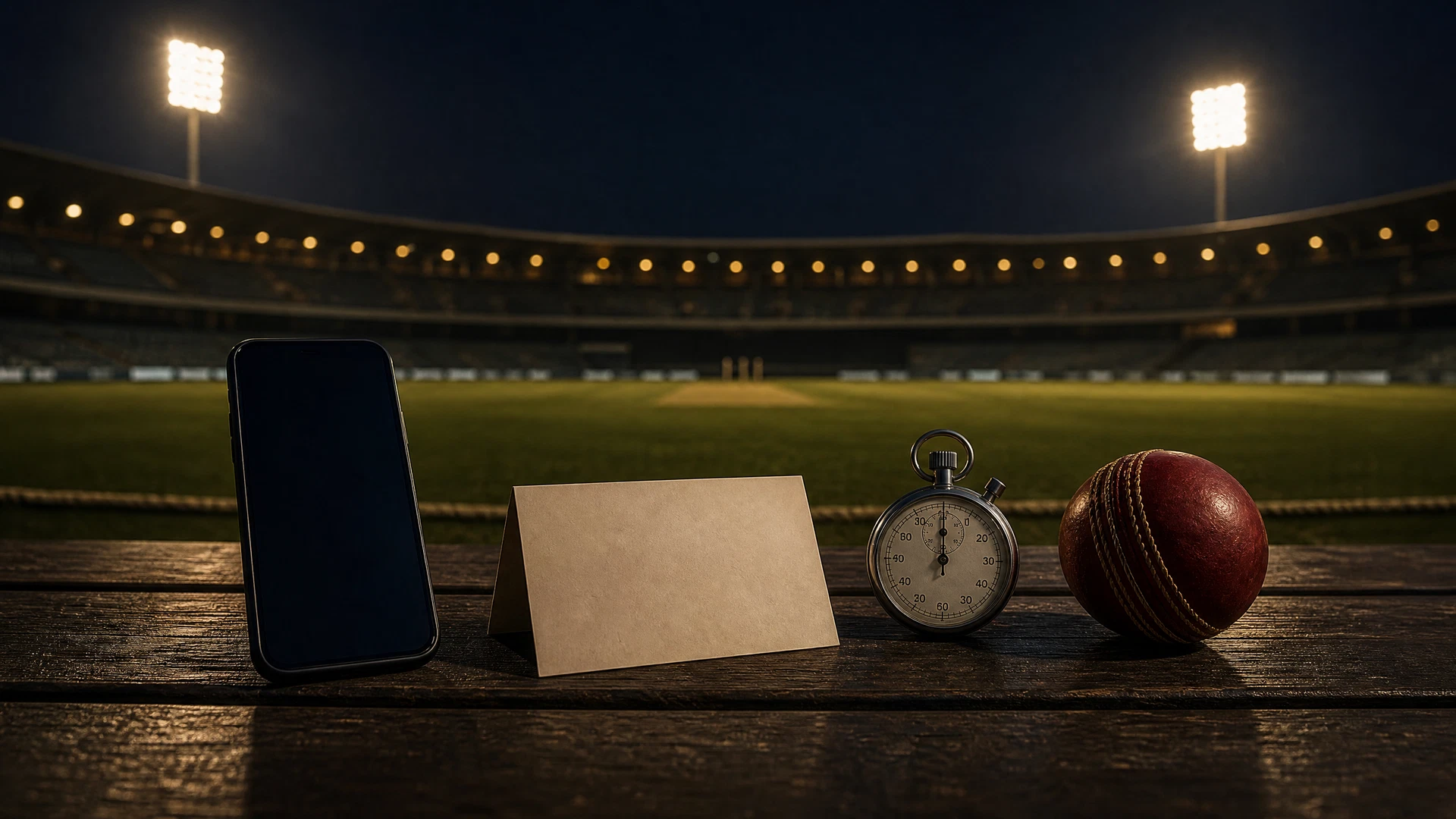 Phone, match card, and cricket ball for FairPlay Match Prediction