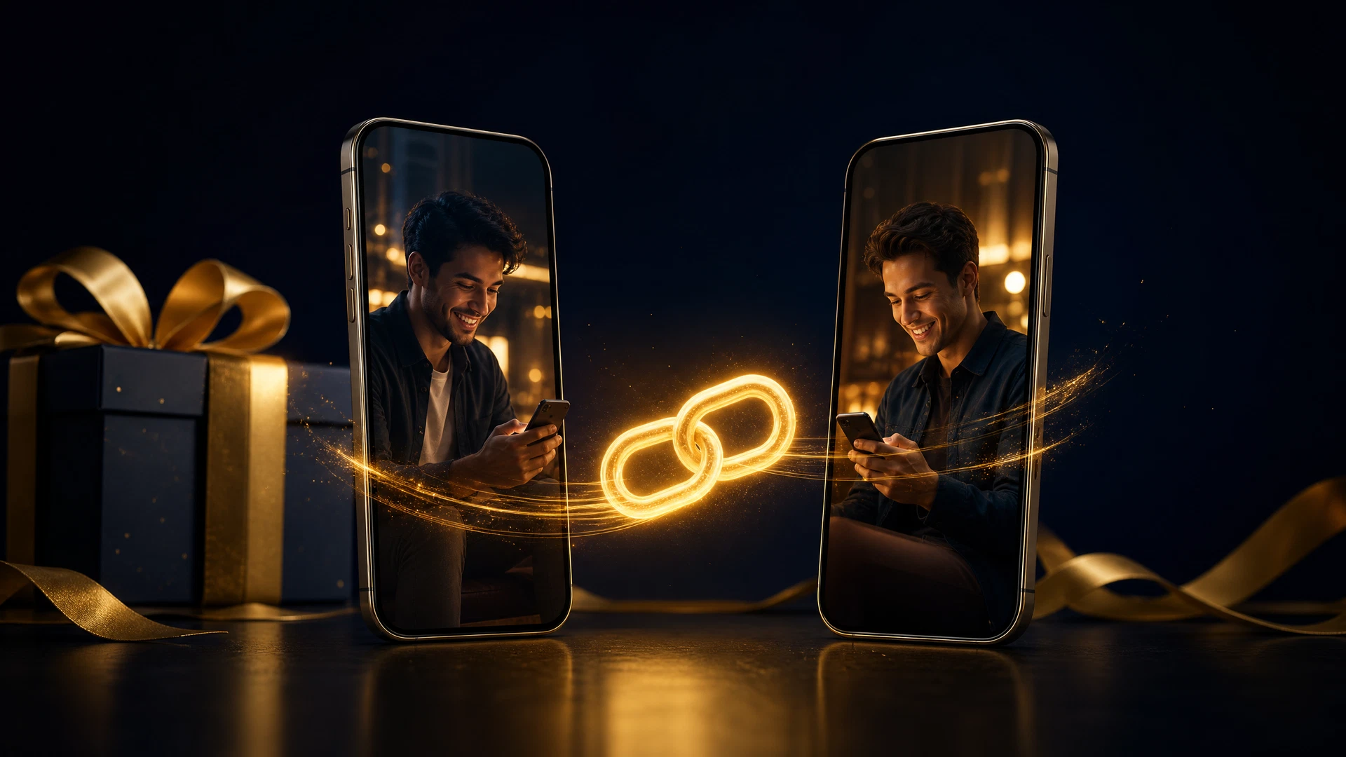 FairPlay Referral Bonus Code invite-a-friend hero scene with connected smartphones