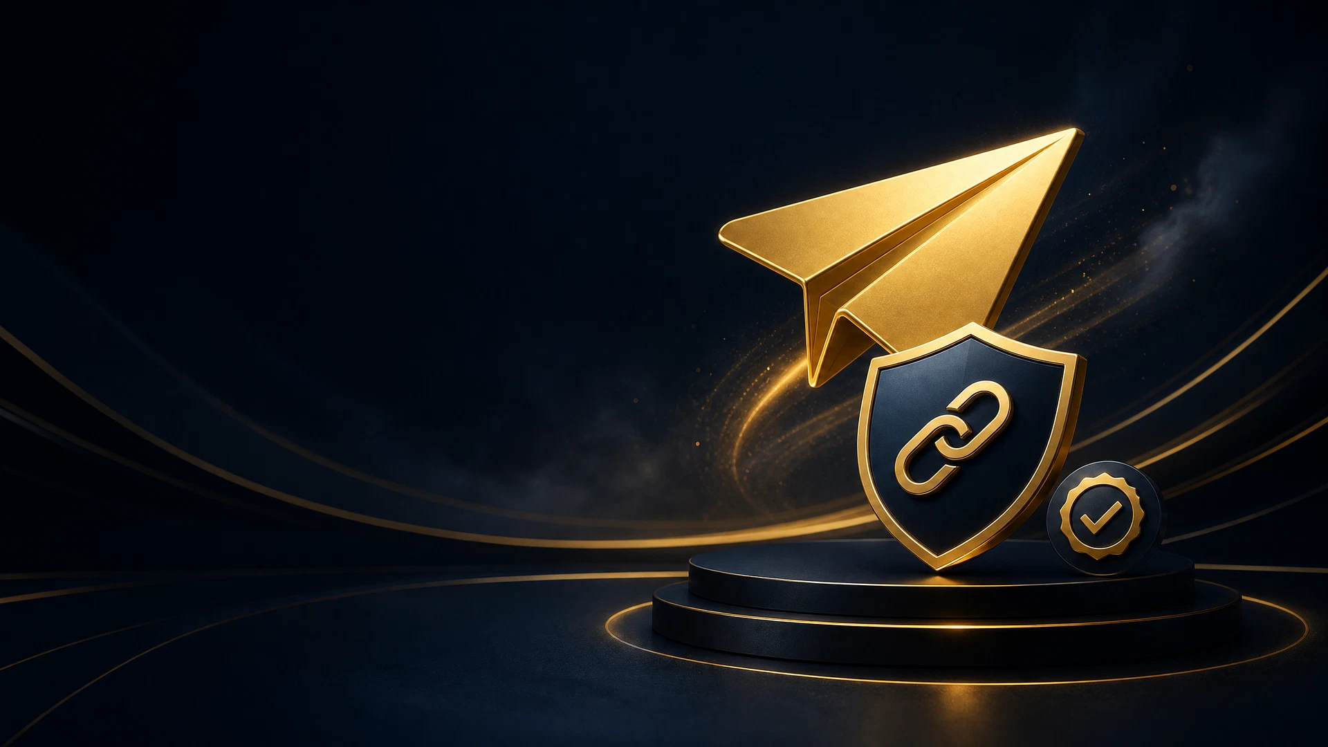 FairPlay Support Telegram Link official-channel hero scene with golden paper-plane and shield