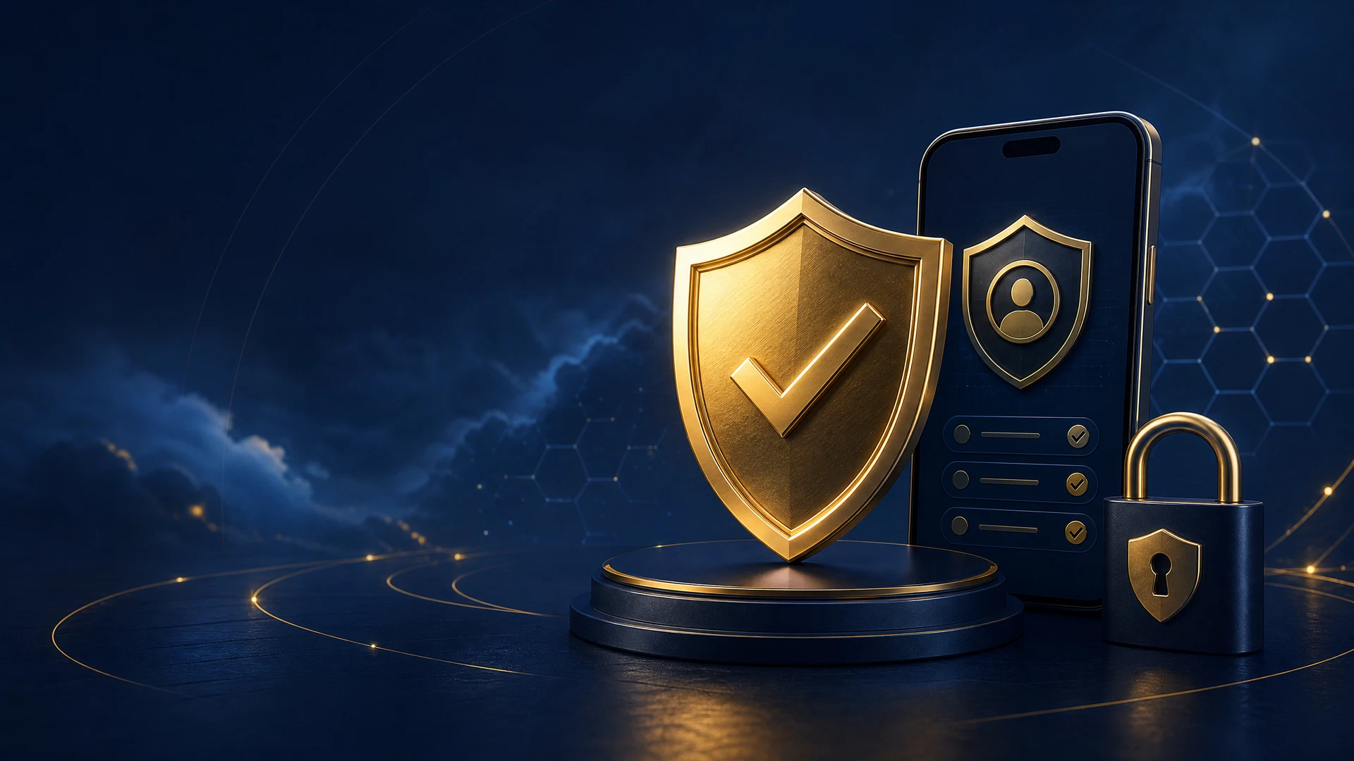 FairPlay Trusted Site or Not hero scene with golden shield and smartphone